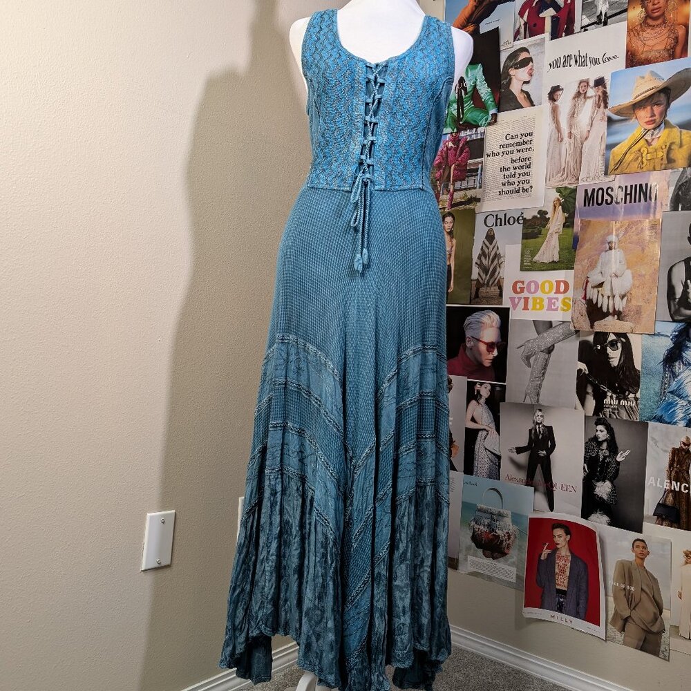 SOLD. Boho Lace up Renaissance Dress - Picture 2 of 10